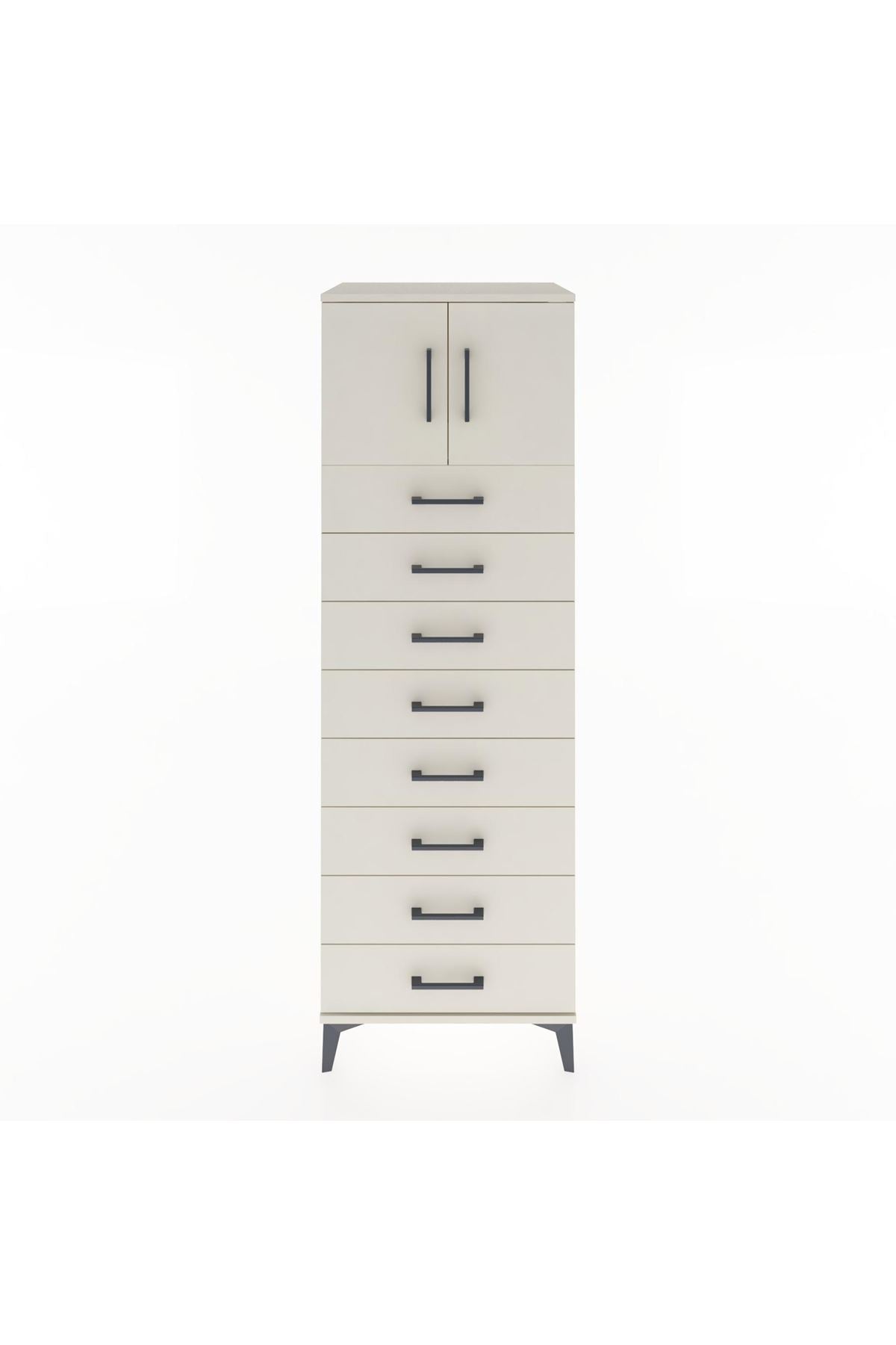 Hyperion Dolap Tek Raflı 8 Çekmeceli 2 Kapaklı 60x44x182 - S56M001V1B