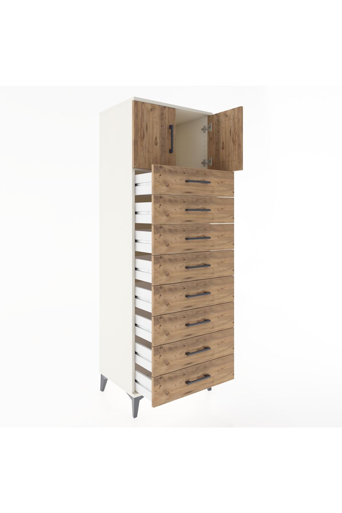 Hyperion Dolap Tek Raflı 8 Çekmeceli 2 Kapaklı 60x44x182 - S56M001V3B