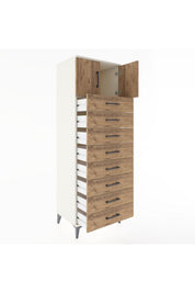 Hyperion Dolap Tek Raflı 8 Çekmeceli 2 Kapaklı 60x44x182 - S56M001V3B
