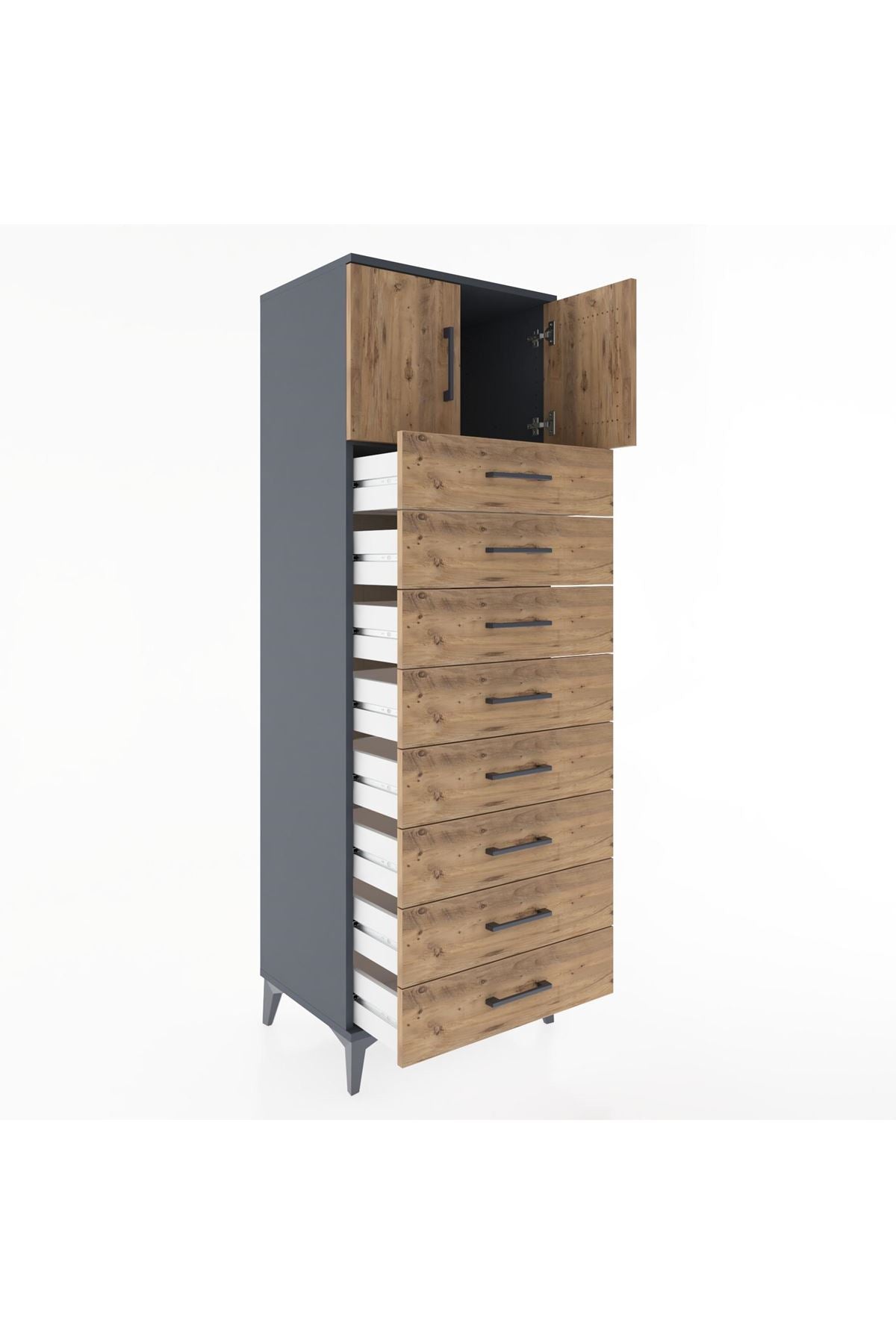 Hyperion Dolap Tek Raflı 8 Çekmeceli 2 Kapaklı 60x44x182 - S56M001V6B