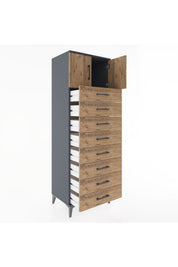 Hyperion Dolap Tek Raflı 8 Çekmeceli 2 Kapaklı 60x44x182 - S56M001V6B