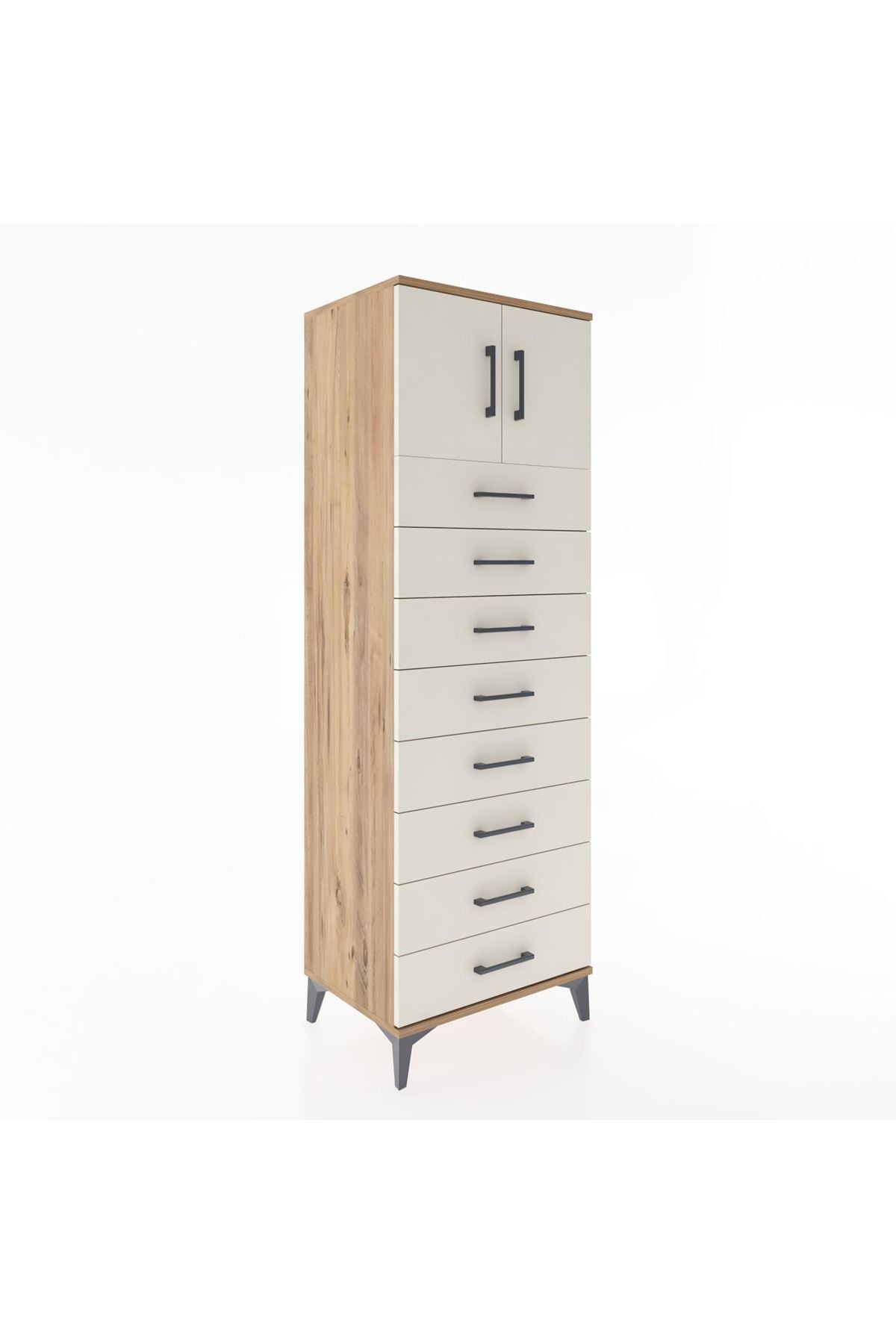 Hyperion Dolap Tek Raflı 8 Çekmeceli 2 Kapaklı 60x44x182 - S56M001V7B
