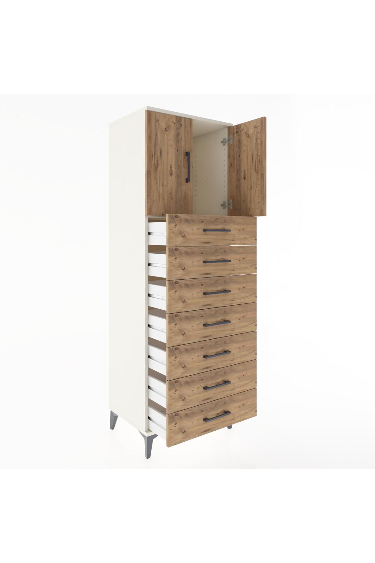 Hyperion Dolap Tek Raflı 7 Çekmeceli 2 Kapaklı 60x44x182 - S56M002V3B