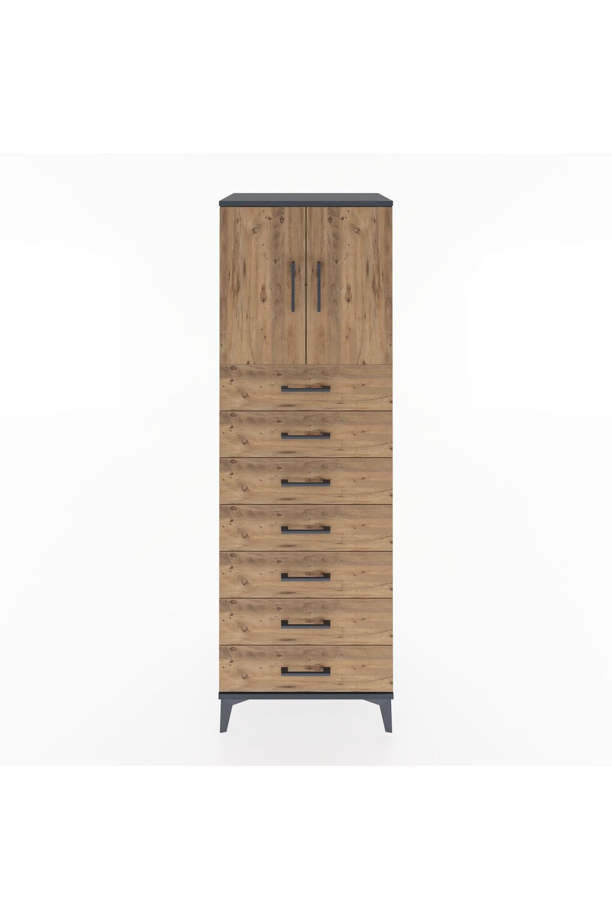 Hyperion Dolap Tek Raflı 7 Çekmeceli 2 Kapaklı 60x44x182 - S56M002V6B