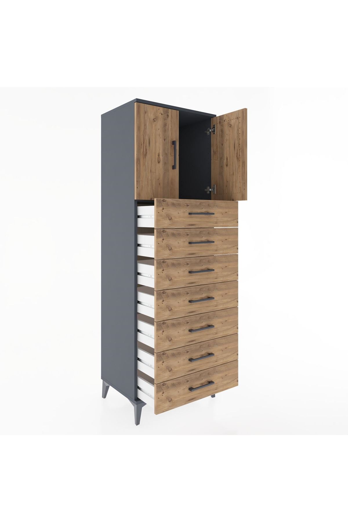 Hyperion Dolap Tek Raflı 7 Çekmeceli 2 Kapaklı 60x44x182 - S56M002V6B