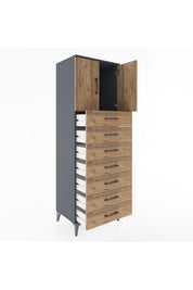 Hyperion Dolap Tek Raflı 7 Çekmeceli 2 Kapaklı 60x44x182 - S56M002V6B