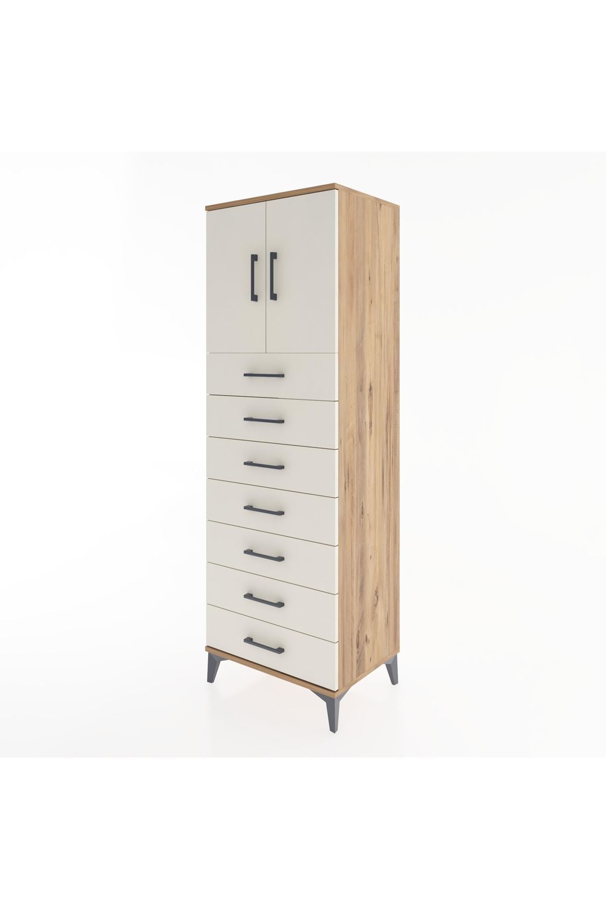 Hyperion Dolap Tek Raflı 7 Çekmeceli 2 Kapaklı 60x44x182 - S56M002V7B