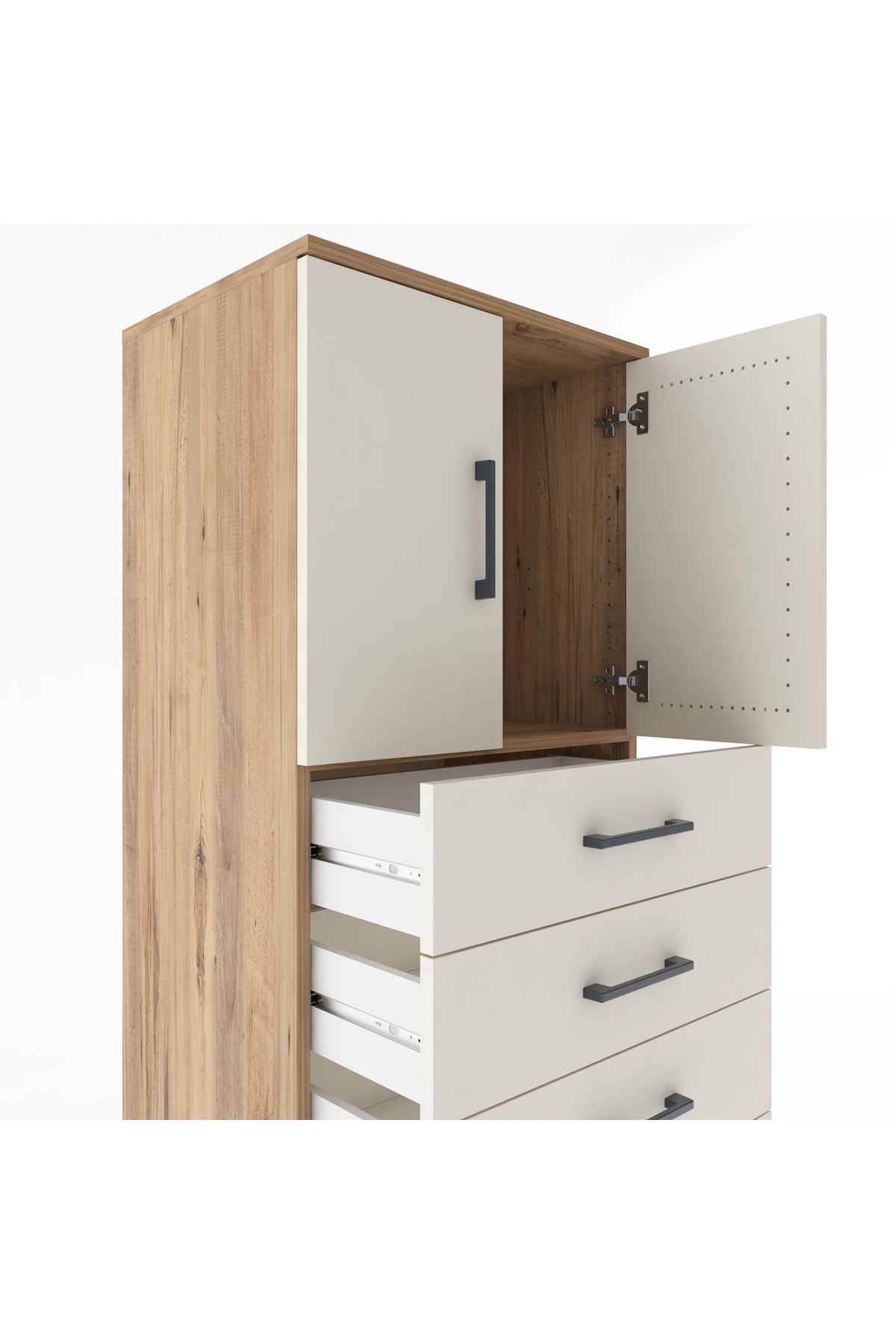 Hyperion Dolap Tek Raflı 7 Çekmeceli 2 Kapaklı 60x44x182 - S56M002V7B