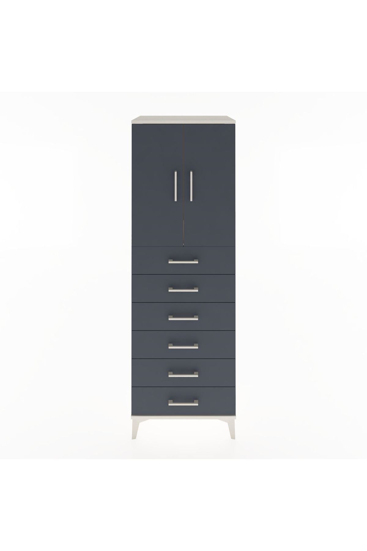 Hyperion Dolap Tek Raflı 6 Çekmeceli 2 Kapaklı 60x44x182 - S56M003V2B
