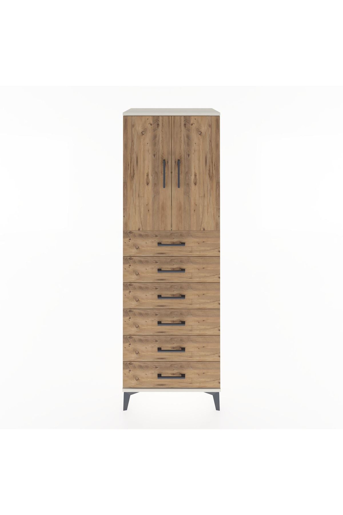 Hyperion Dolap Tek Raflı 6 Çekmeceli 2 Kapaklı 60x44x182 - S56M003V3B