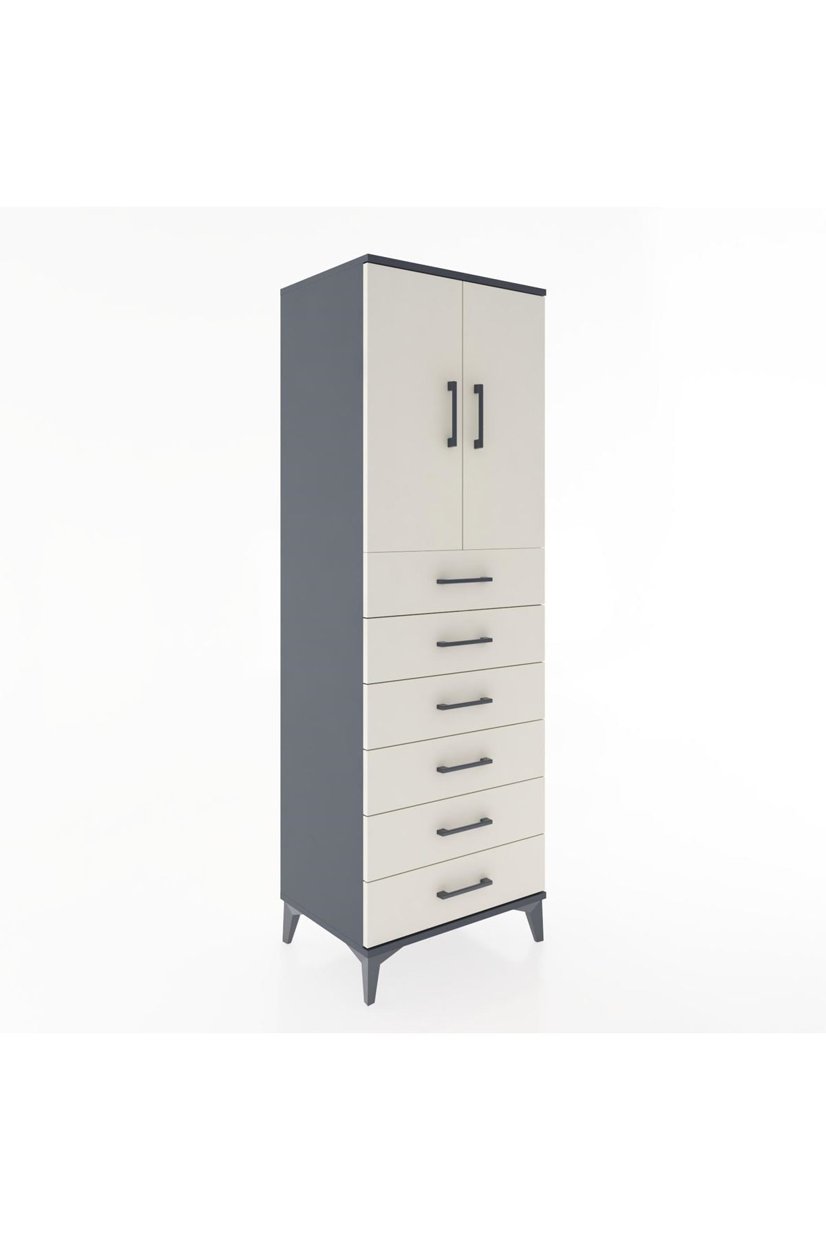 Hyperion Dolap Tek Raflı 6 Çekmeceli 2 Kapaklı 60x44x182 - S56M003V4B