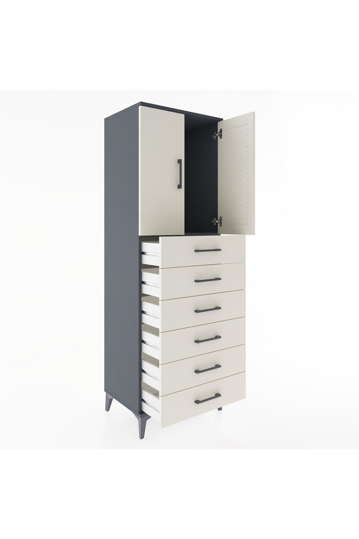 Hyperion Dolap Tek Raflı 6 Çekmeceli 2 Kapaklı 60x44x182 - S56M003V4B
