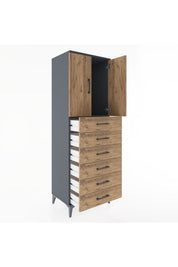 Hyperion Dolap Tek Raflı 6 Çekmeceli 2 Kapaklı 60x44x182 - S56M003V6B