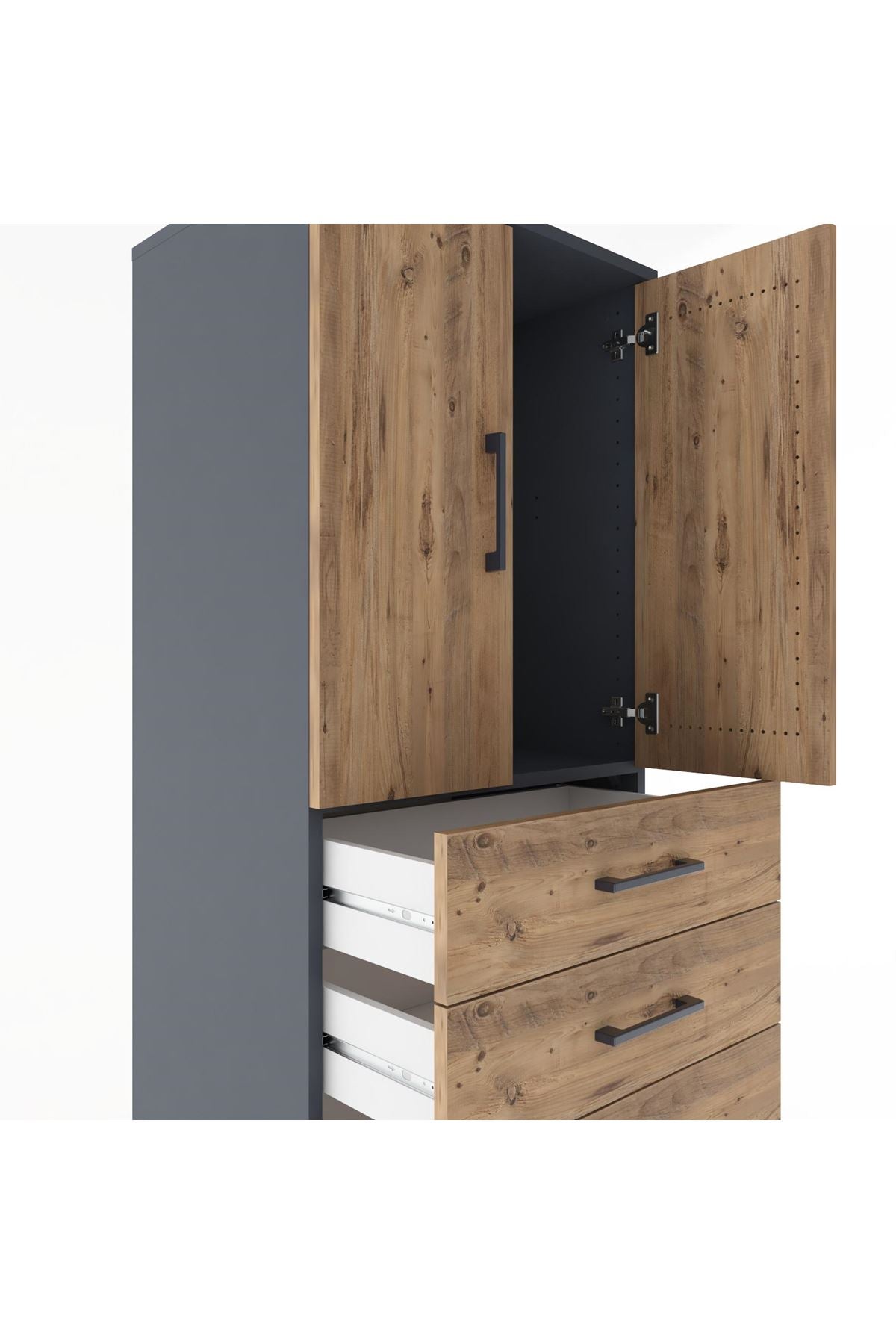 Hyperion Dolap Tek Raflı 6 Çekmeceli 2 Kapaklı 60x44x182 - S56M003V6B