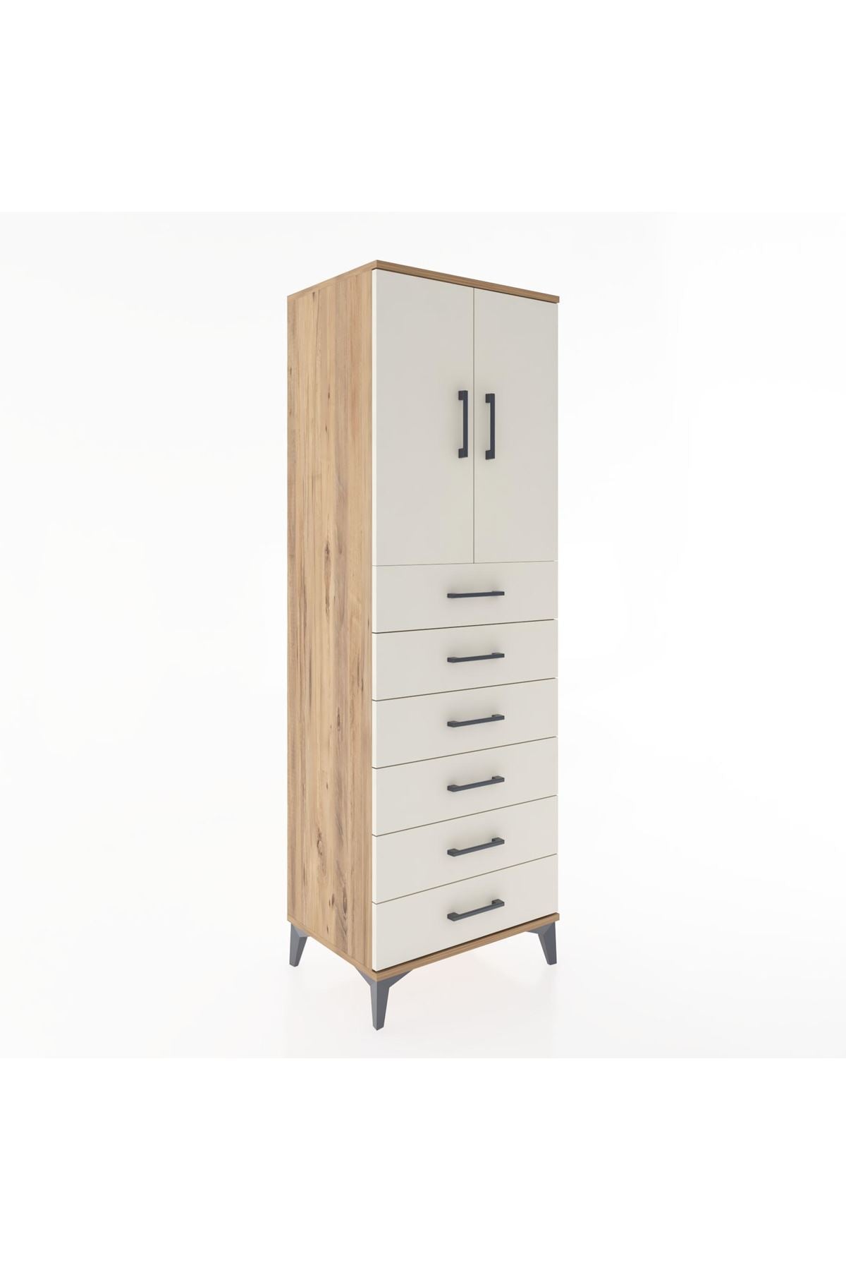 Hyperion Dolap Tek Raflı 6 Çekmeceli 2 Kapaklı 60x44x182 - S56M003V7B