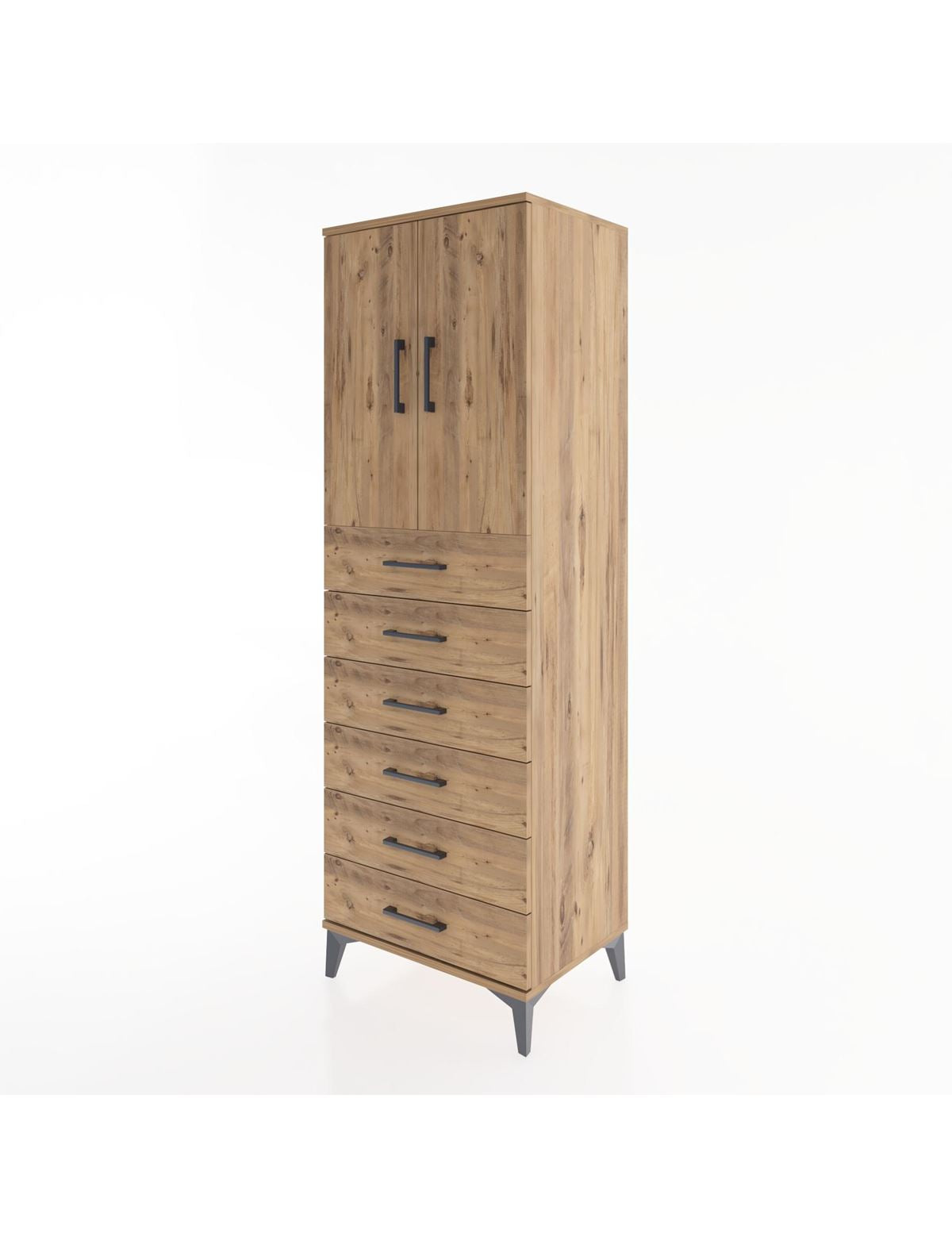 Hyperion Dolap Tek Raflı 6 Çekmeceli 2 Kapaklı 60x44x182 - S56M003V9B