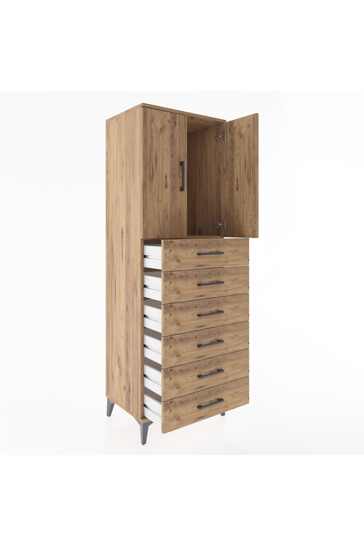 Hyperion Dolap Tek Raflı 6 Çekmeceli 2 Kapaklı 60x44x182 - S56M003V9B