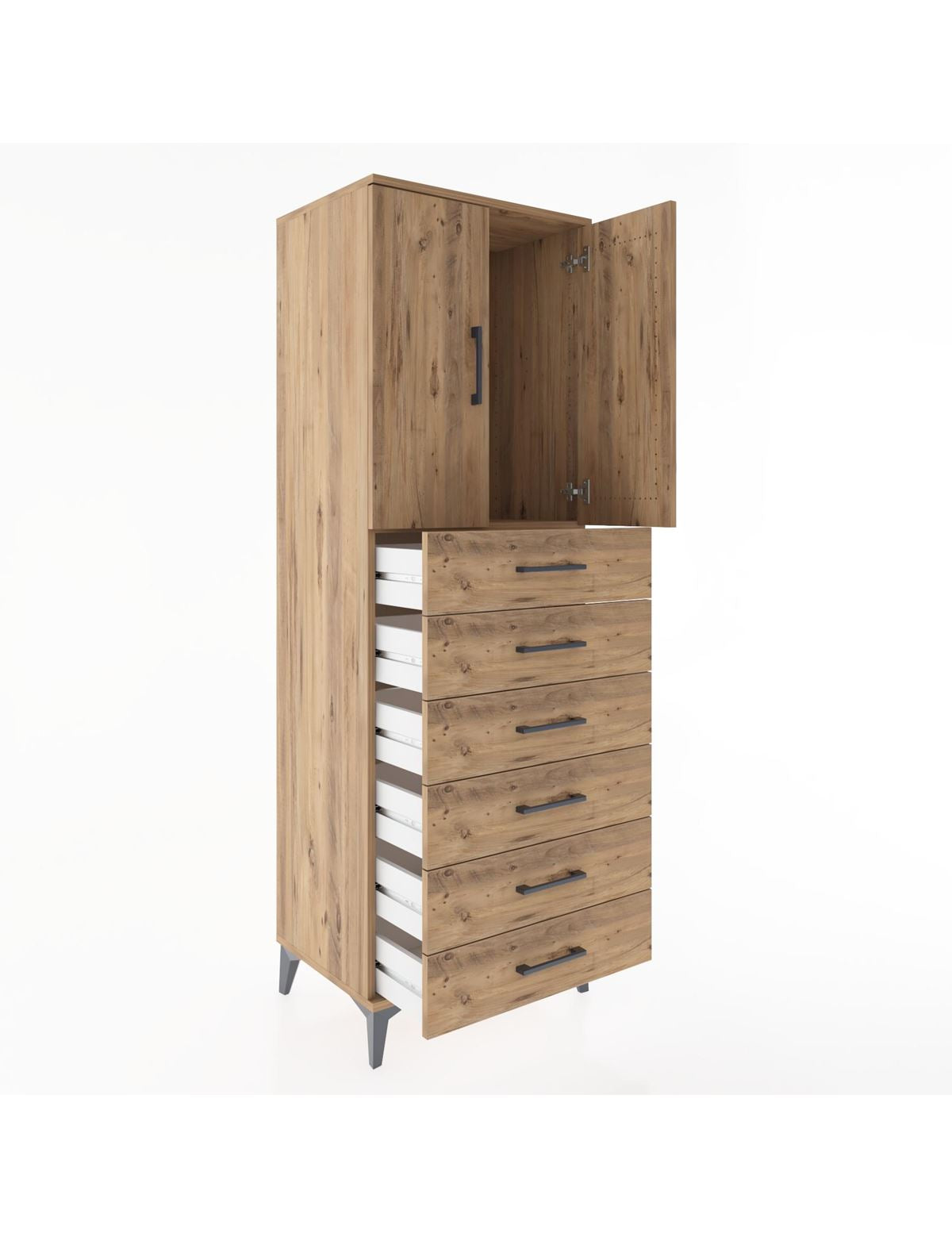 Hyperion Dolap Tek Raflı 6 Çekmeceli 2 Kapaklı 60x44x182 - S56M003V9B