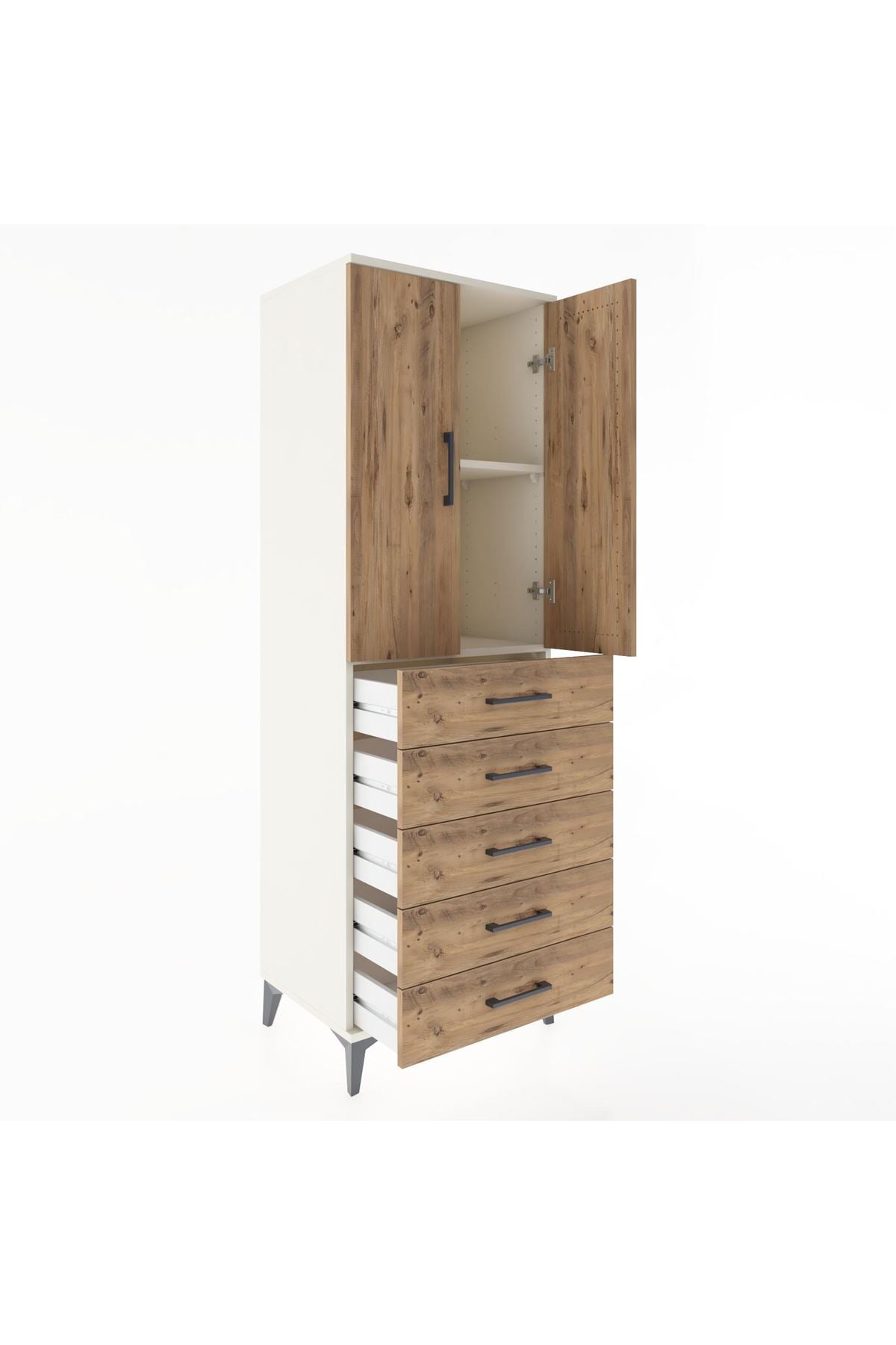 Hyperion Dolap 2 Raflı 5 Çekmeceli 2 Kapaklı 60x44x182 - S56M004V3B