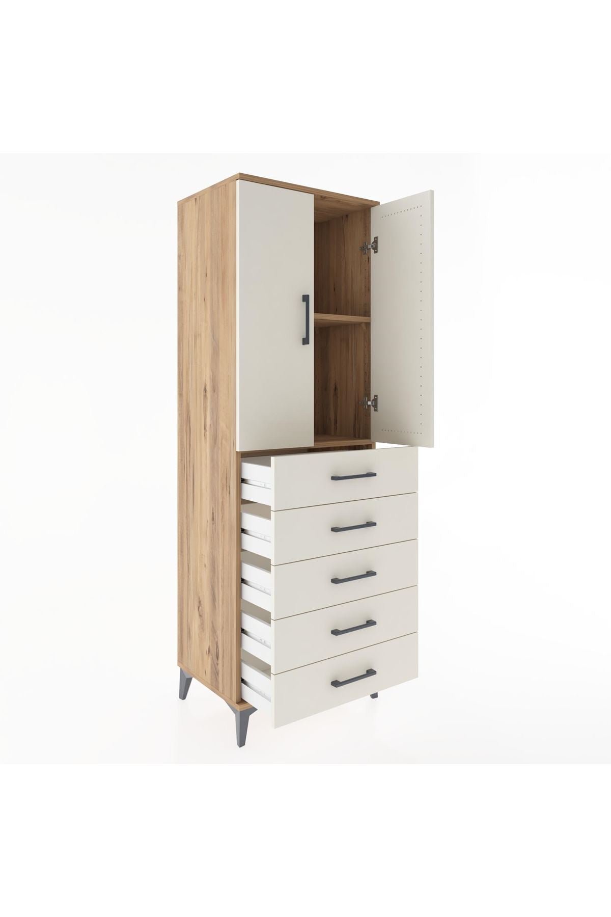 Hyperion Dolap 2 Raflı 5 Çekmeceli 2 Kapaklı 60x44x182 - S56M004V7B