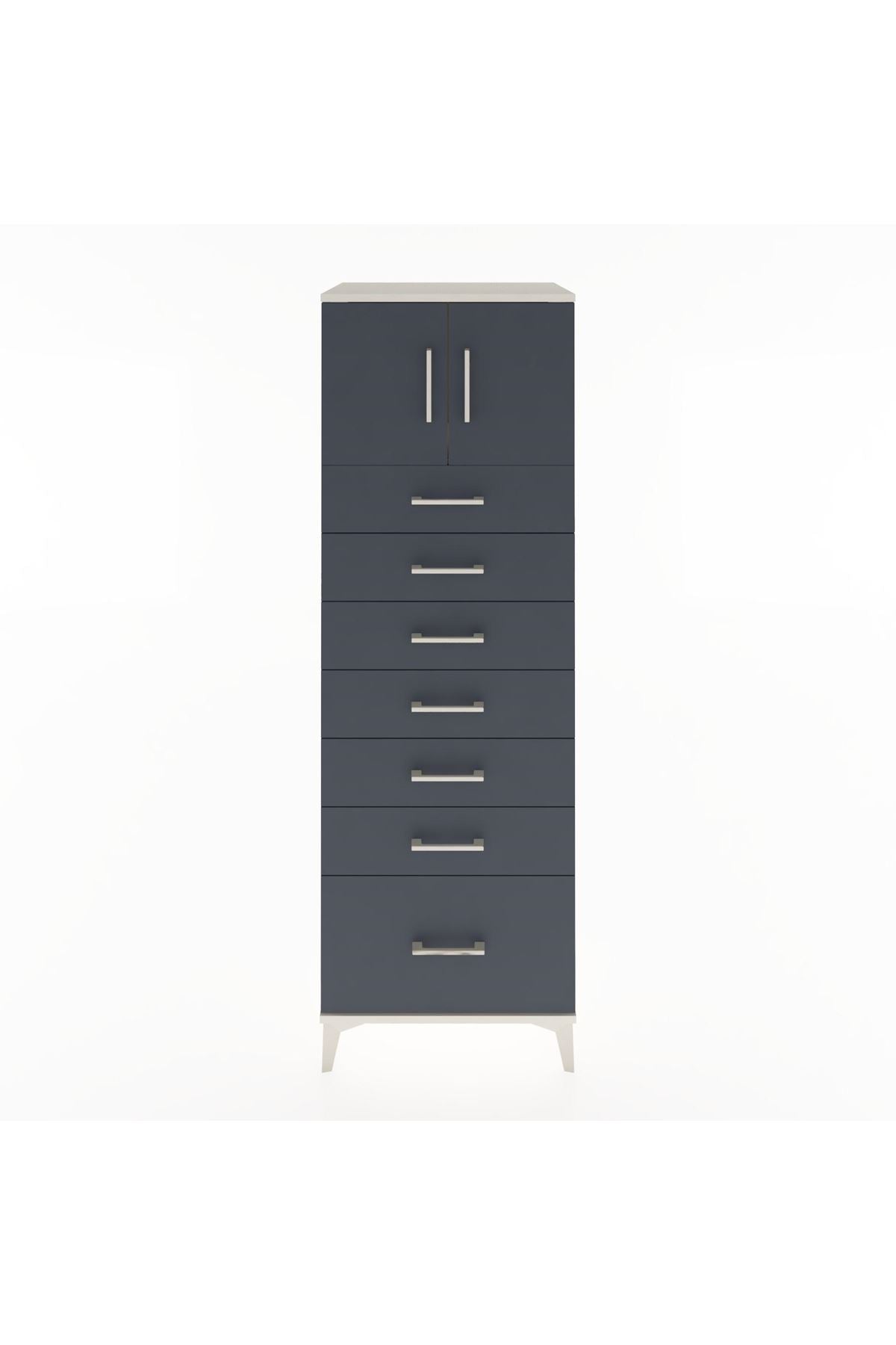 Hyperion Dolap Tek Raflı 7 Çekmeceli 2 Kapaklı 60x44x182 - S56M010V2B