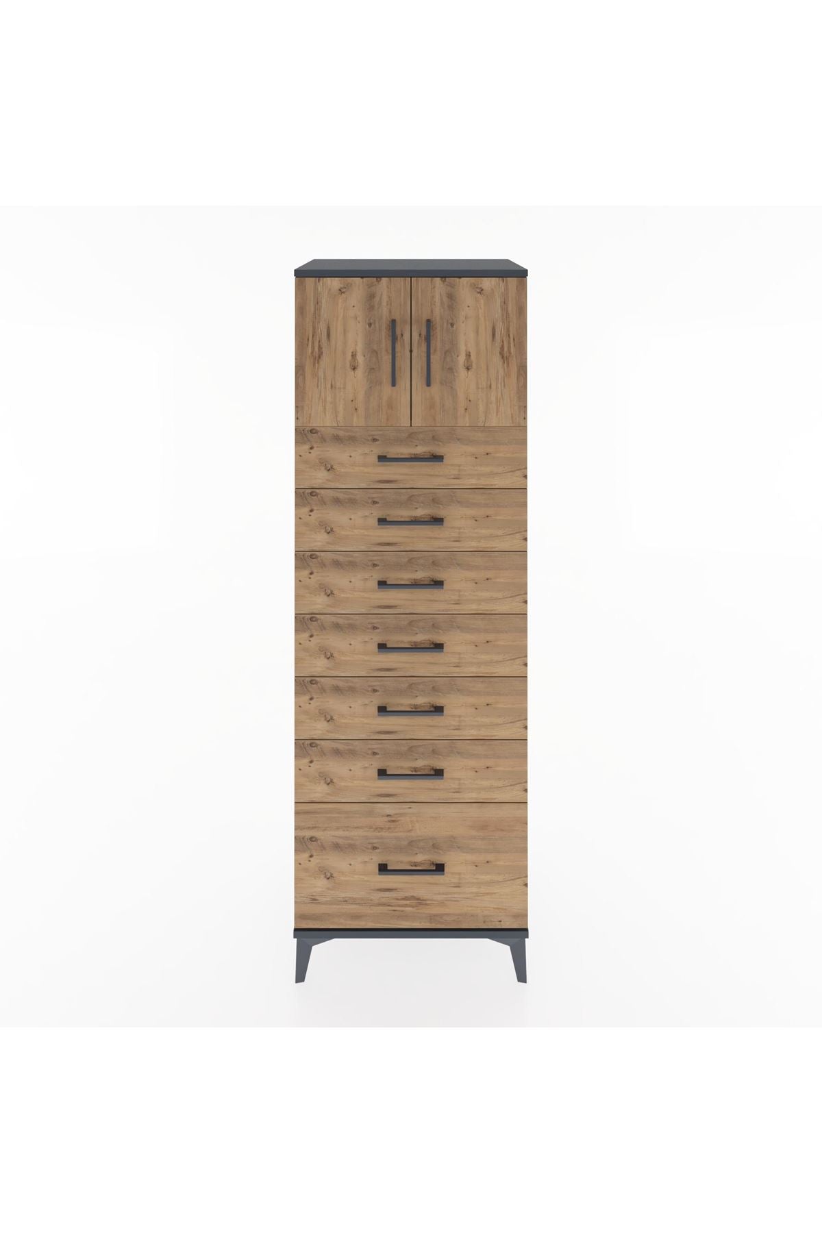 Hyperion Dolap Tek Raflı 7 Çekmeceli 2 Kapaklı 60x44x182 - S56M010V6B
