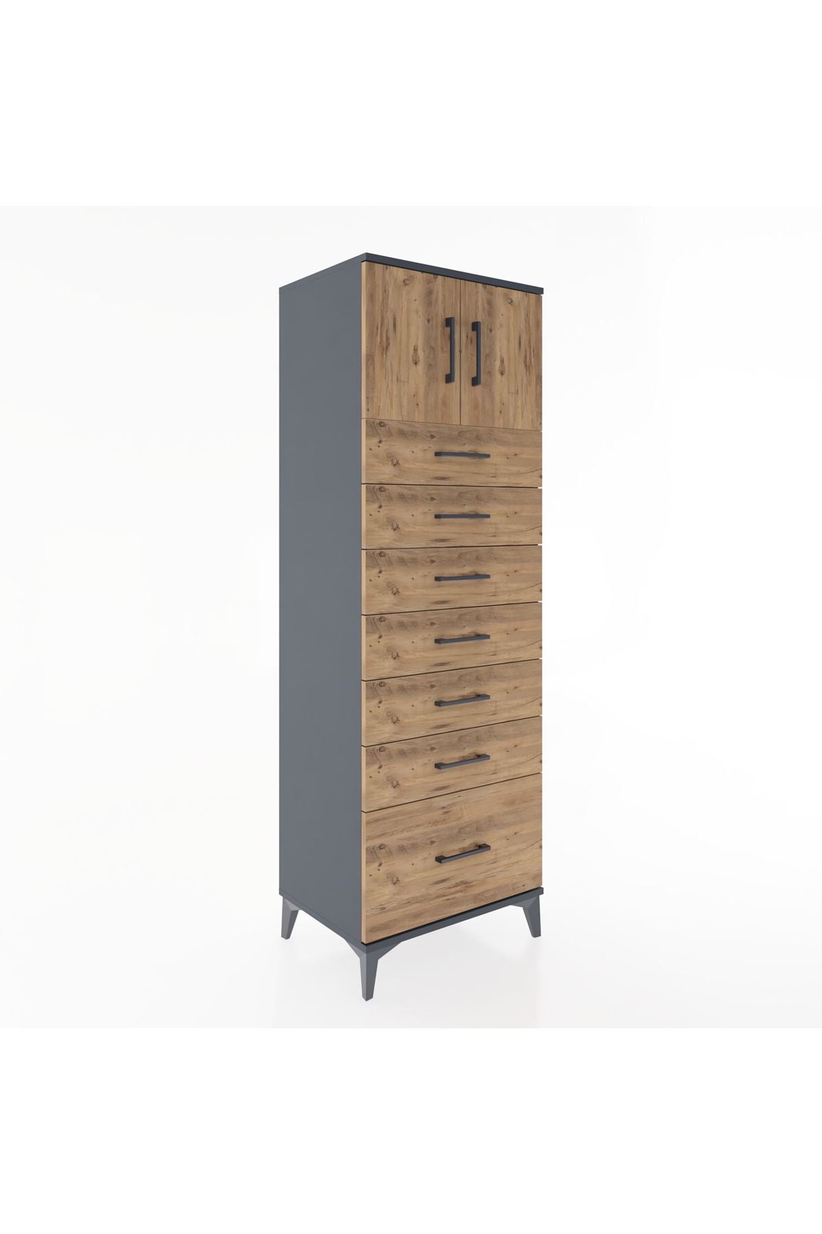 Hyperion Dolap Tek Raflı 7 Çekmeceli 2 Kapaklı 60x44x182 - S56M010V6B