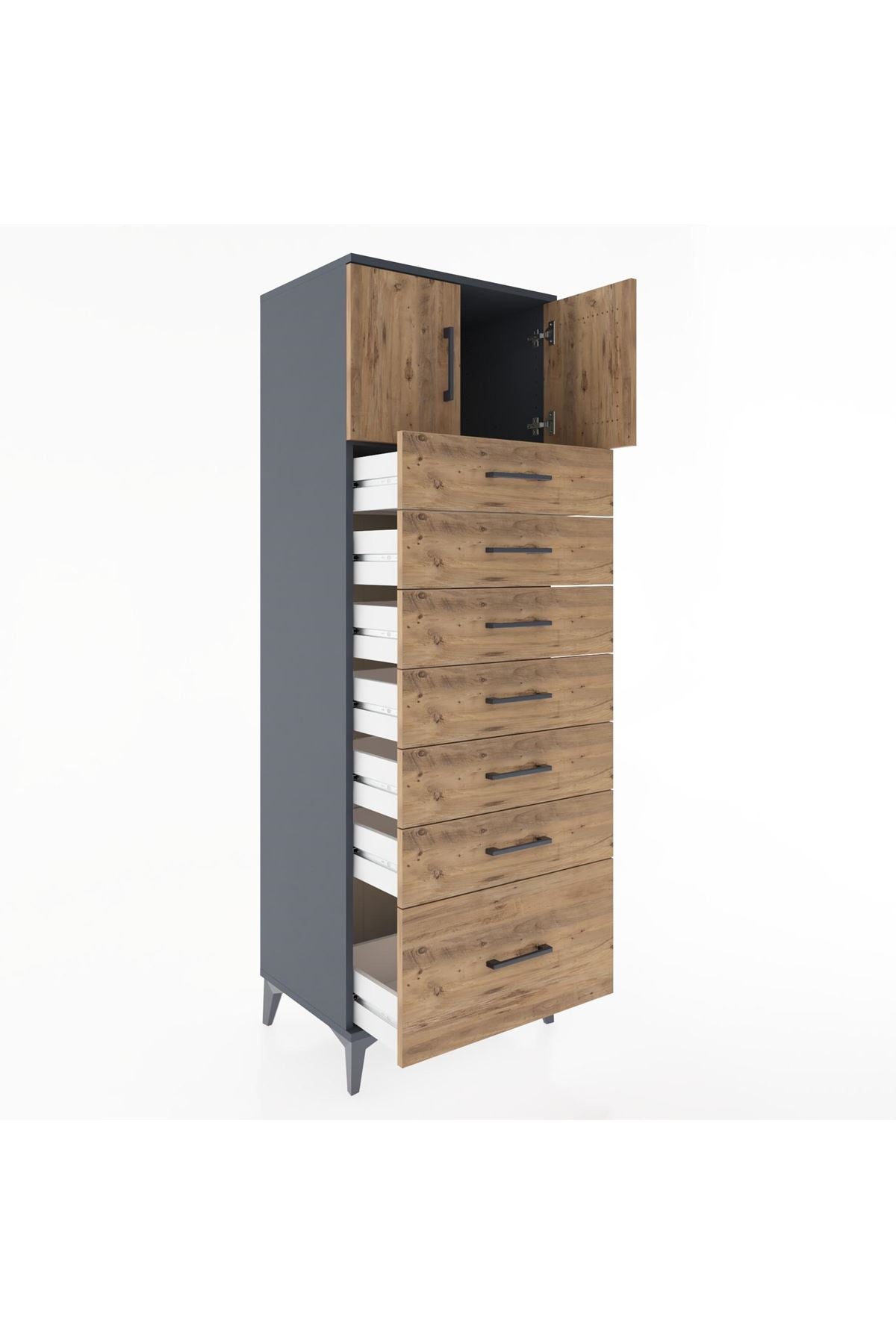 Hyperion Dolap Tek Raflı 7 Çekmeceli 2 Kapaklı 60x44x182 - S56M010V6B