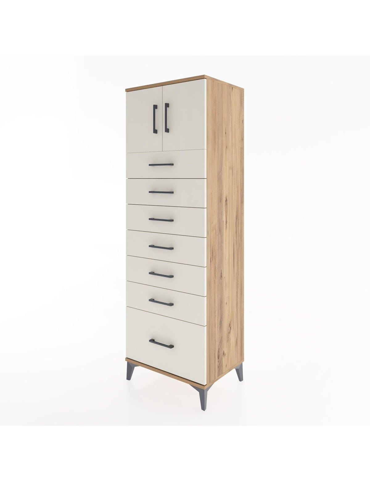 Hyperion Dolap Tek Raflı 7 Çekmeceli 2 Kapaklı 60x44x182 - S56M010V7B