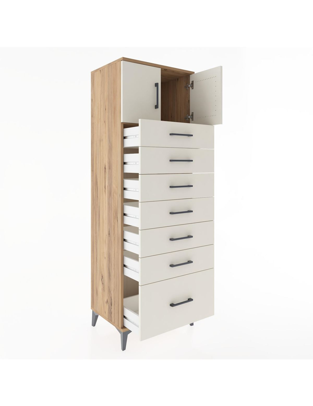 Hyperion Dolap Tek Raflı 7 Çekmeceli 2 Kapaklı 60x44x182 - S56M010V7B