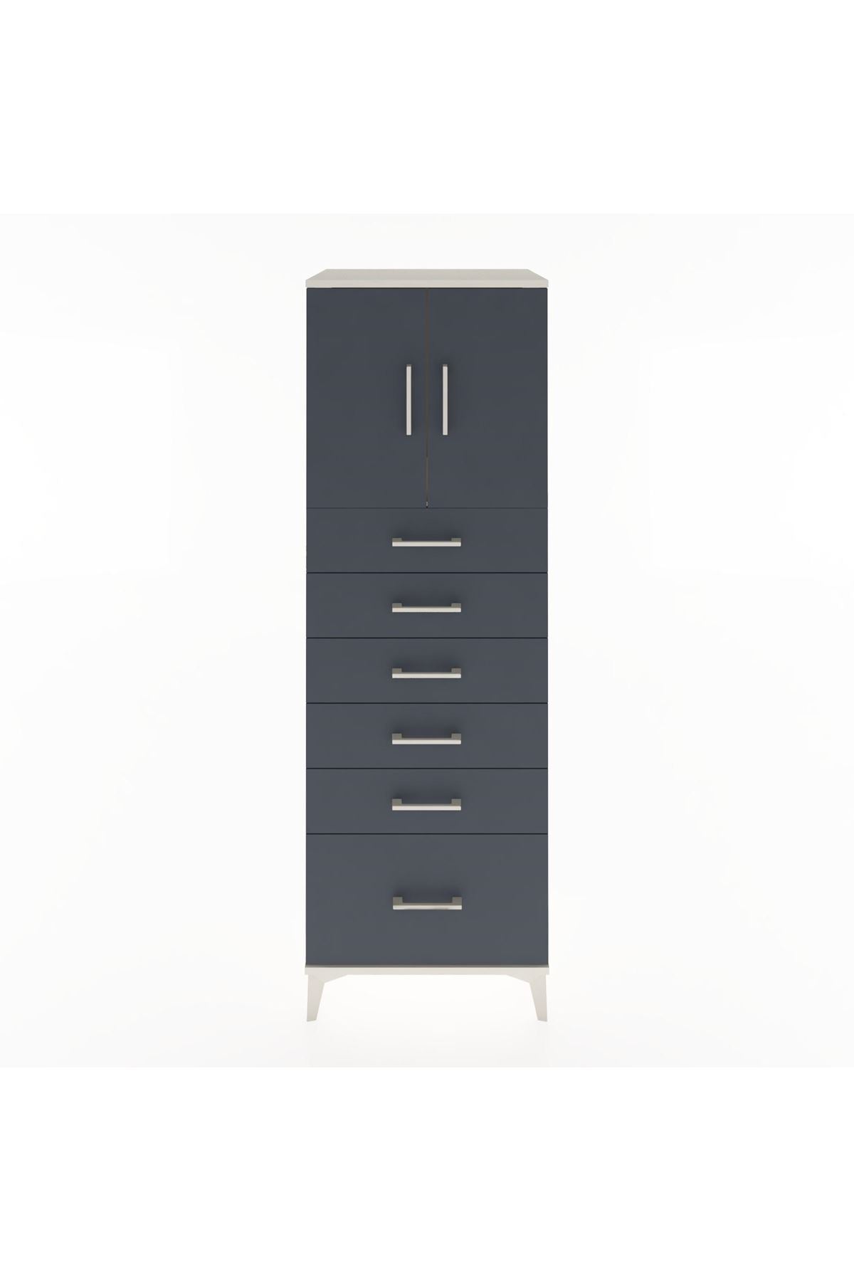 Hyperion Dolap Tek Raflı 6 Çekmeceli 2 Kapaklı 60x44x182 - S56M011V2B