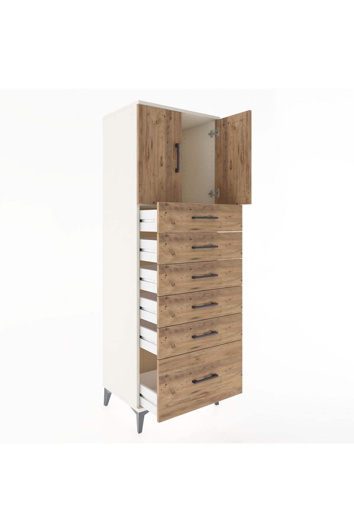 Hyperion Dolap Tek Raflı 6 Çekmeceli 2 Kapaklı 60x44x182 - S56M011V3B