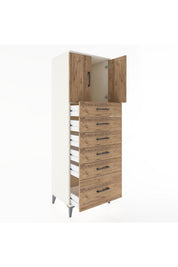 Hyperion Dolap Tek Raflı 6 Çekmeceli 2 Kapaklı 60x44x182 - S56M011V3B