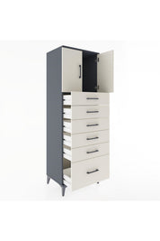 Hyperion Dolap Tek Raflı 6 Çekmeceli 2 Kapaklı 60x44x182 - S56M011V4B