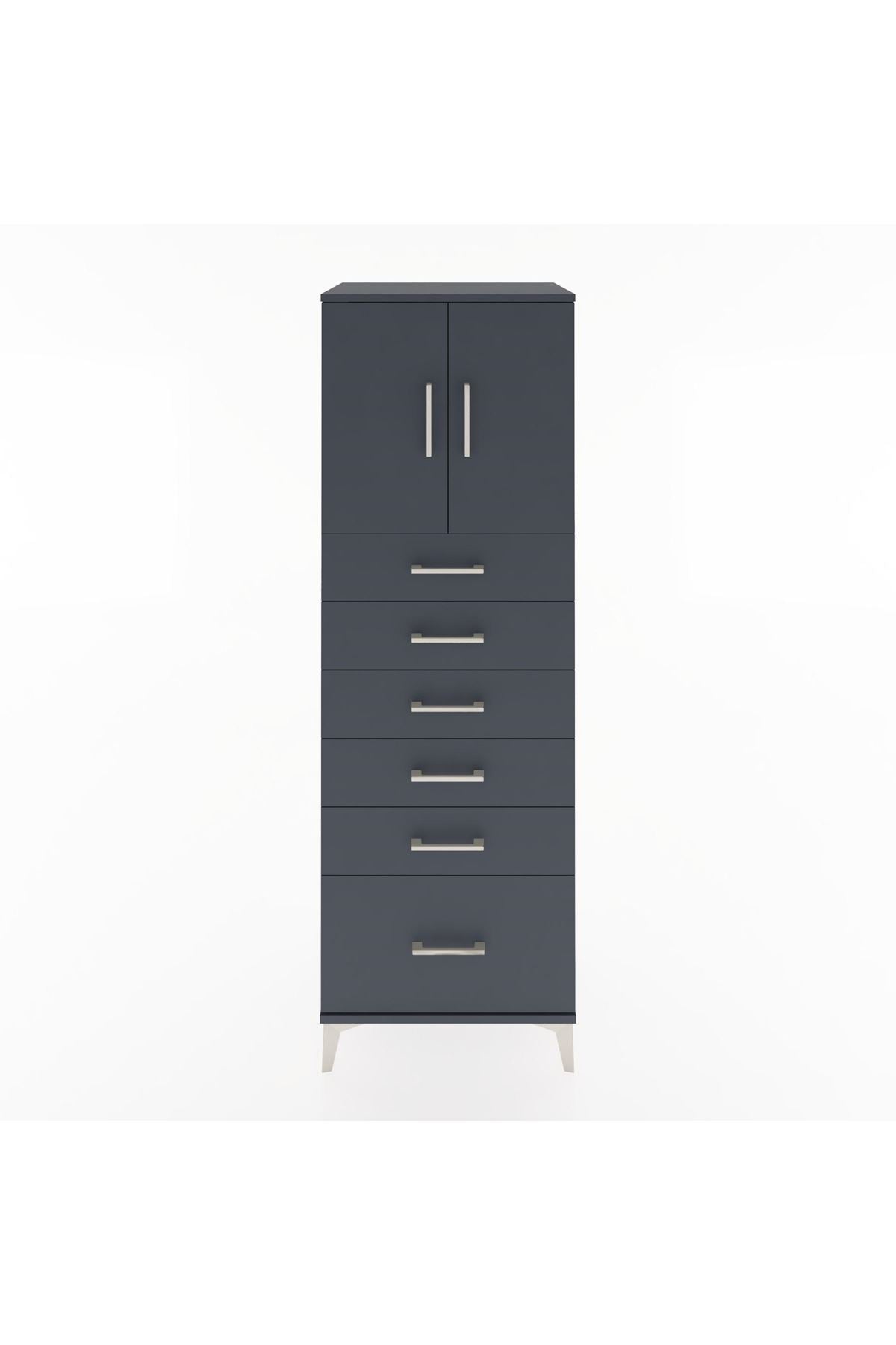 Hyperion Dolap Tek Raflı 6 Çekmeceli 2 Kapaklı 60x44x182 - S56M011V5B