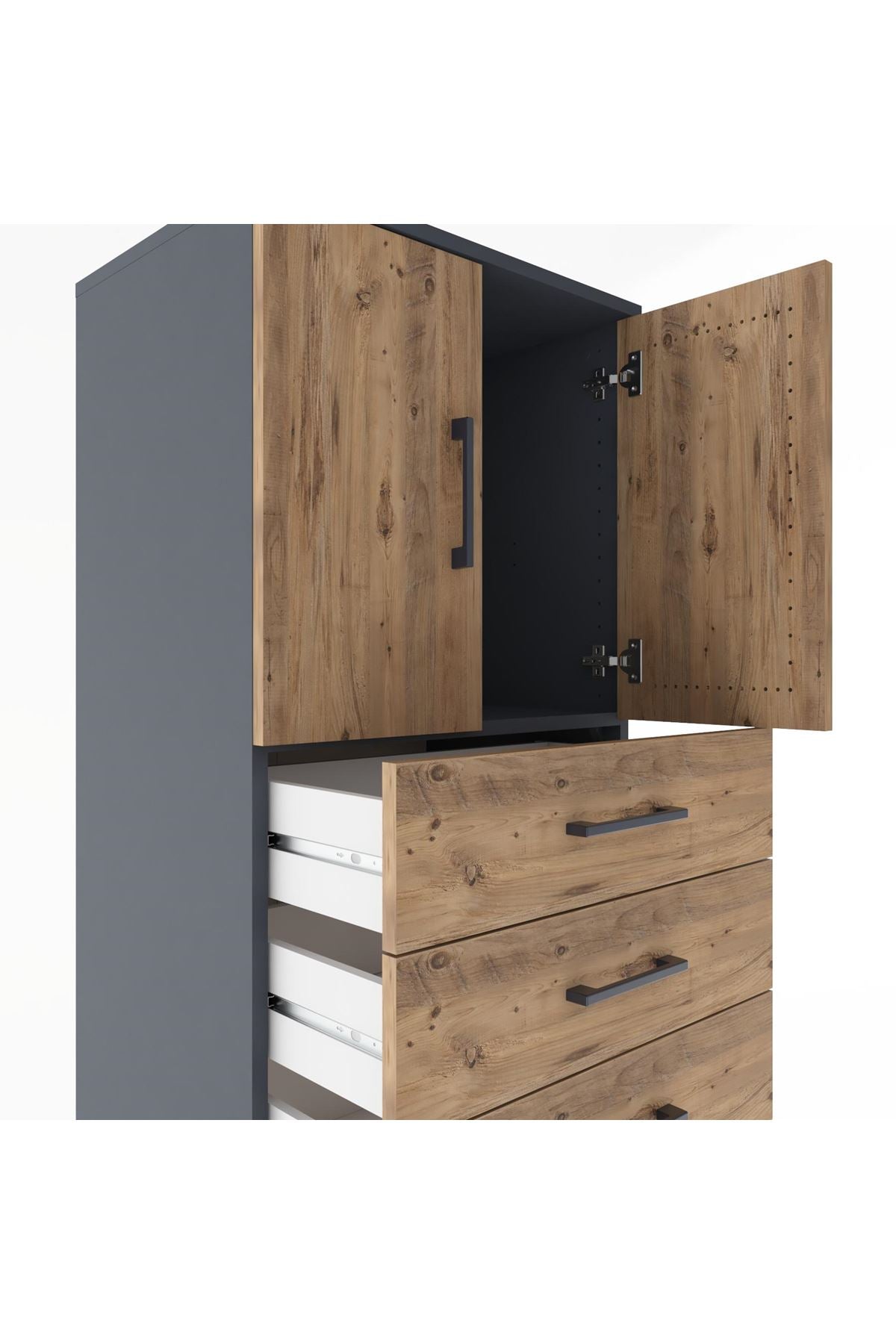 Hyperion Dolap Tek Raflı 6 Çekmeceli 2 Kapaklı 60x44x182 - S56M011V6B