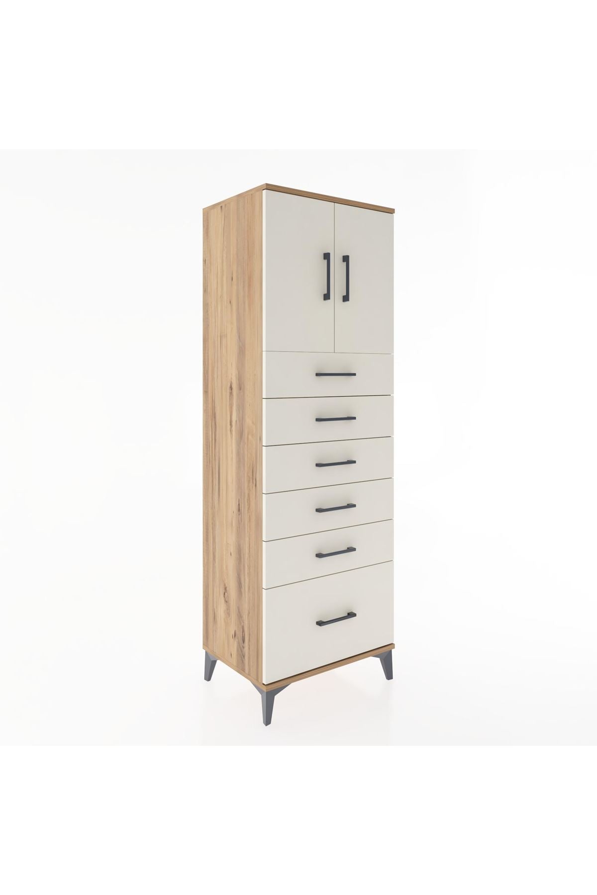 Hyperion Dolap Tek Raflı 6 Çekmeceli 2 Kapaklı 60x44x182 - S56M011V7B