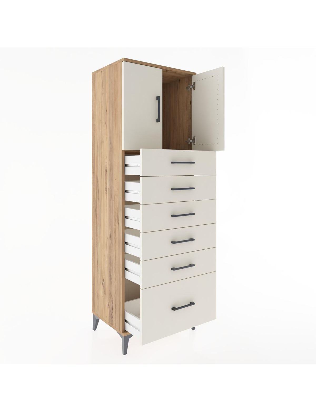 Hyperion Dolap Tek Raflı 6 Çekmeceli 2 Kapaklı 60x44x182 - S56M011V7B