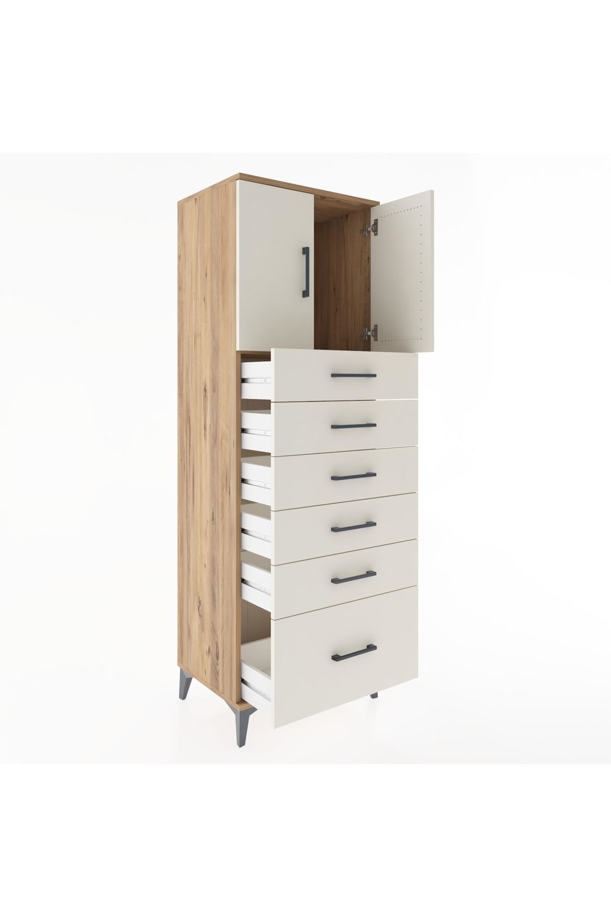 Hyperion Dolap Tek Raflı 6 Çekmeceli 2 Kapaklı 60x44x182 - S56M011V7B