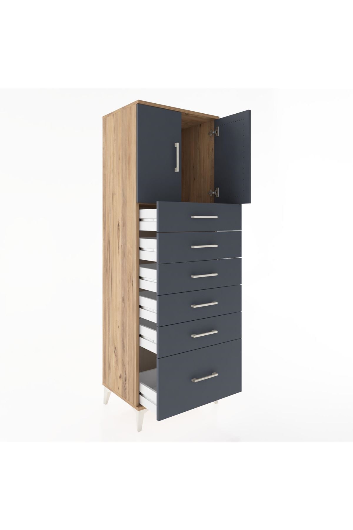 Hyperion Dolap Tek Raflı 6 Çekmeceli 2 Kapaklı 60x44x182 - S56M011V8B