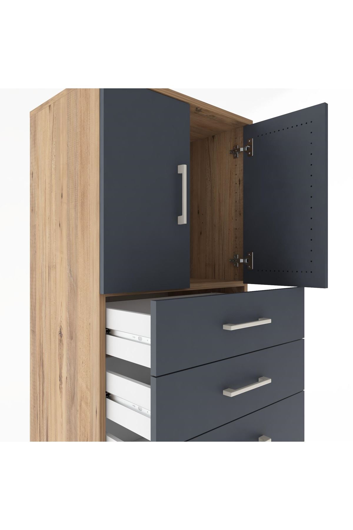 Hyperion Dolap Tek Raflı 6 Çekmeceli 2 Kapaklı 60x44x182 - S56M011V8B