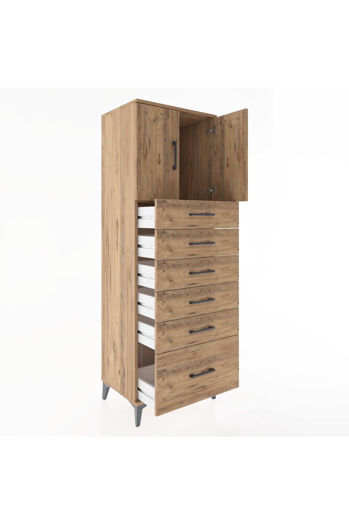 Hyperion Dolap Tek Raflı 6 Çekmeceli 2 Kapaklı 60x44x182 - S56M011V9B
