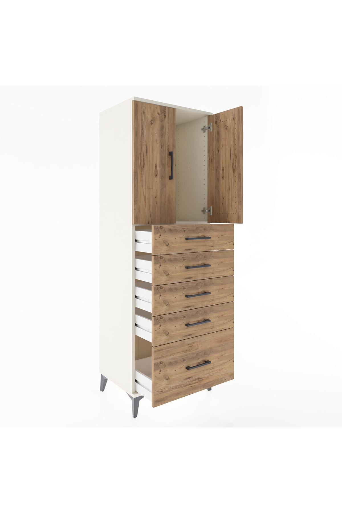 Hyperion Dolap Tek Raflı 5 Çekmeceli 2 Kapaklı 60x44x182 - S56M012V3B