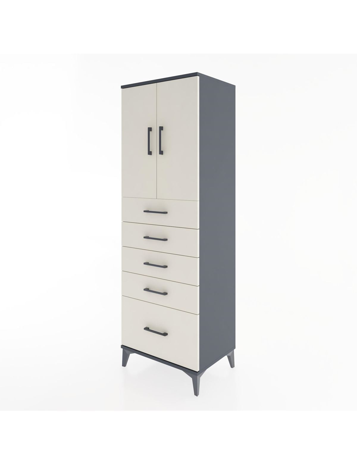 Hyperion Dolap Tek Raflı 5 Çekmeceli 2 Kapaklı 60x44x182 - S56M012V4B