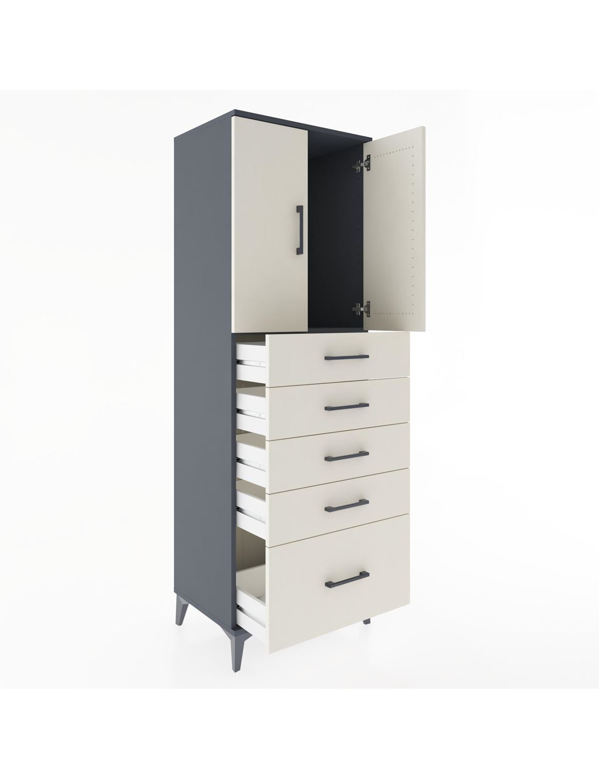 Hyperion Dolap Tek Raflı 5 Çekmeceli 2 Kapaklı 60x44x182 - S56M012V4B