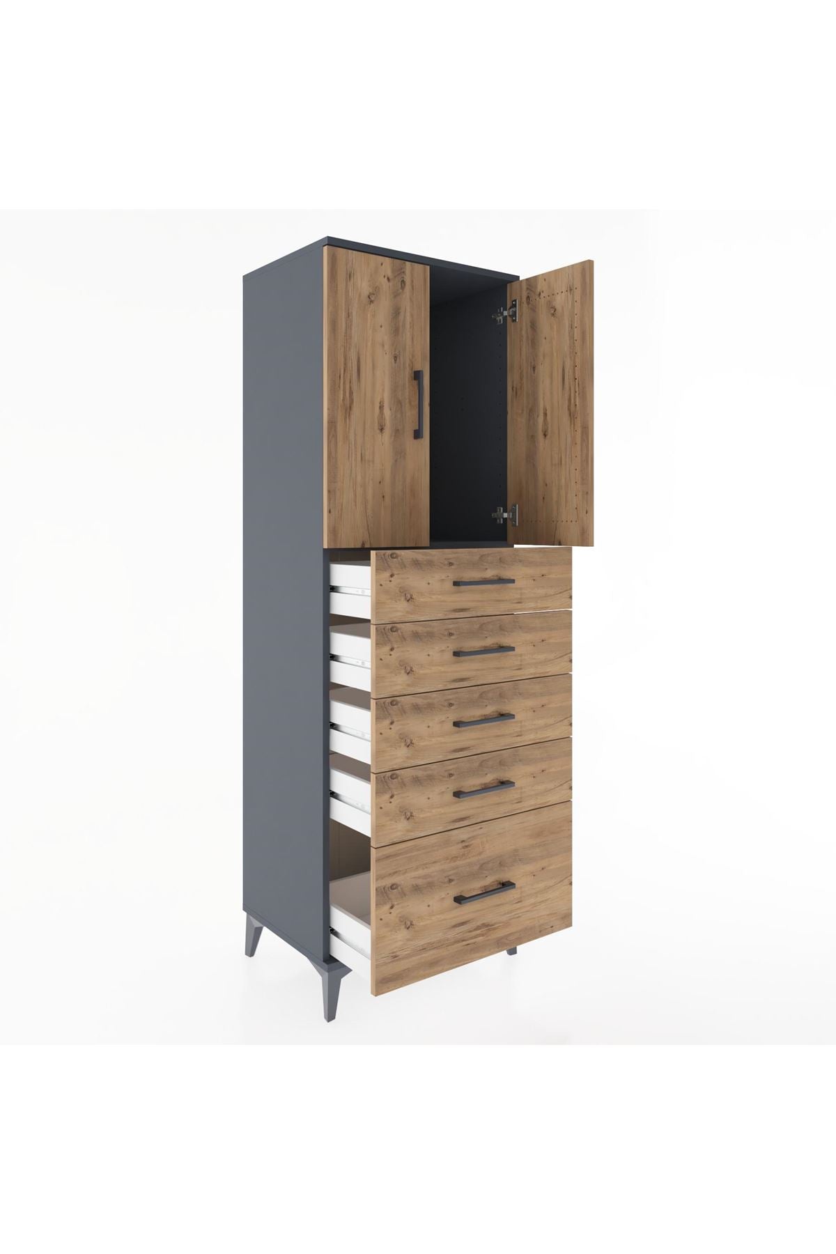 Hyperion Dolap Tek Raflı 5 Çekmeceli 2 Kapaklı 60x44x182 - S56M012V6B