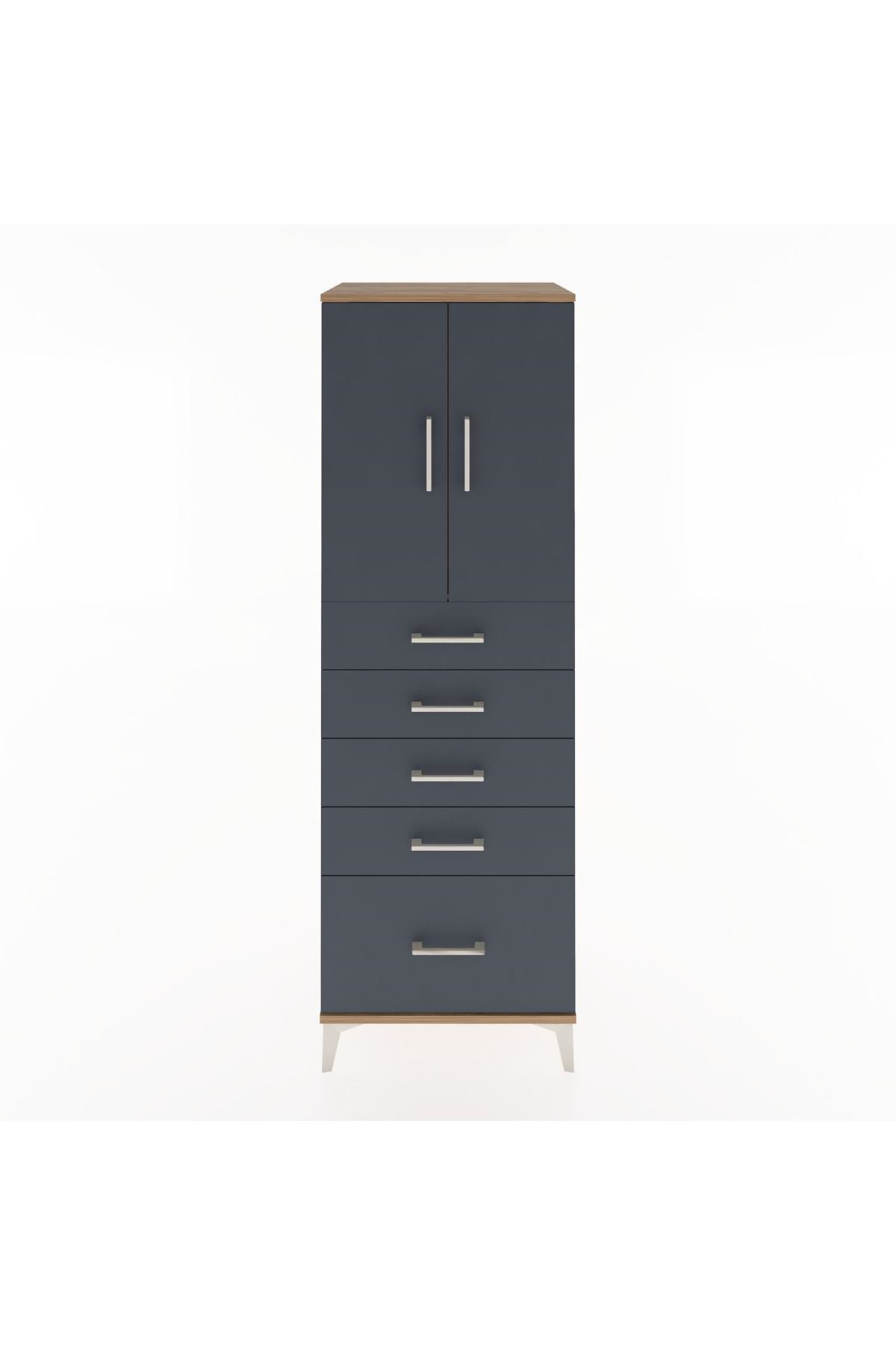 Hyperion Dolap Tek Raflı 5 Çekmeceli 2 Kapaklı 60x44x182 - S56M012V8B