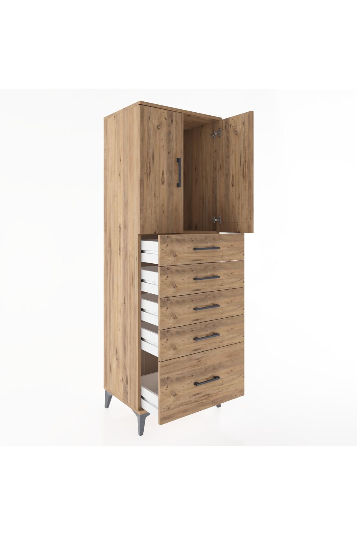 Hyperion Dolap Tek Raflı 5 Çekmeceli 2 Kapaklı 60x44x182 - S56M012V9B