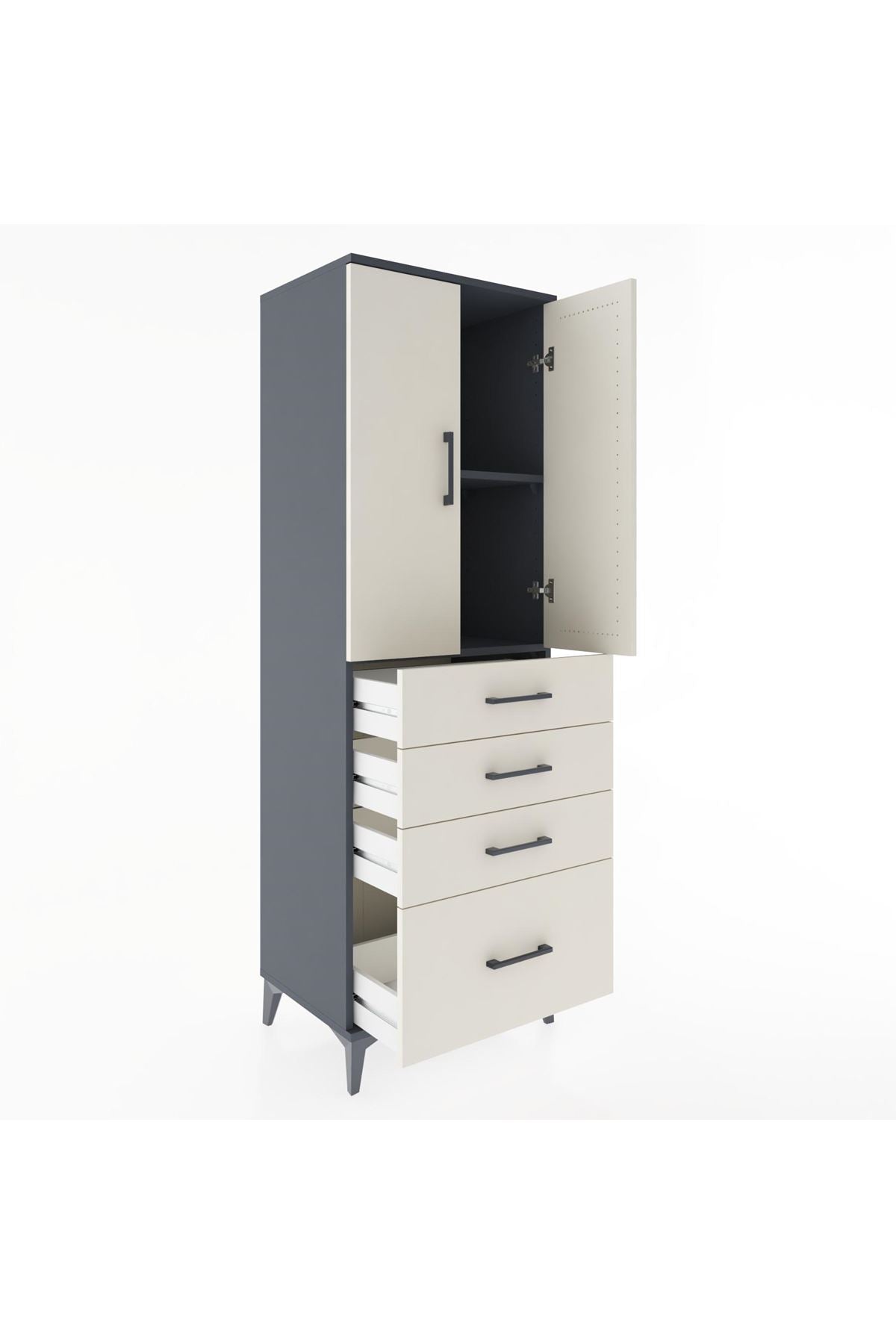 Hyperion Dolap 2 Raflı 4 Çekmeceli 2 Kapaklı 60x44x182 - S56M013V4B