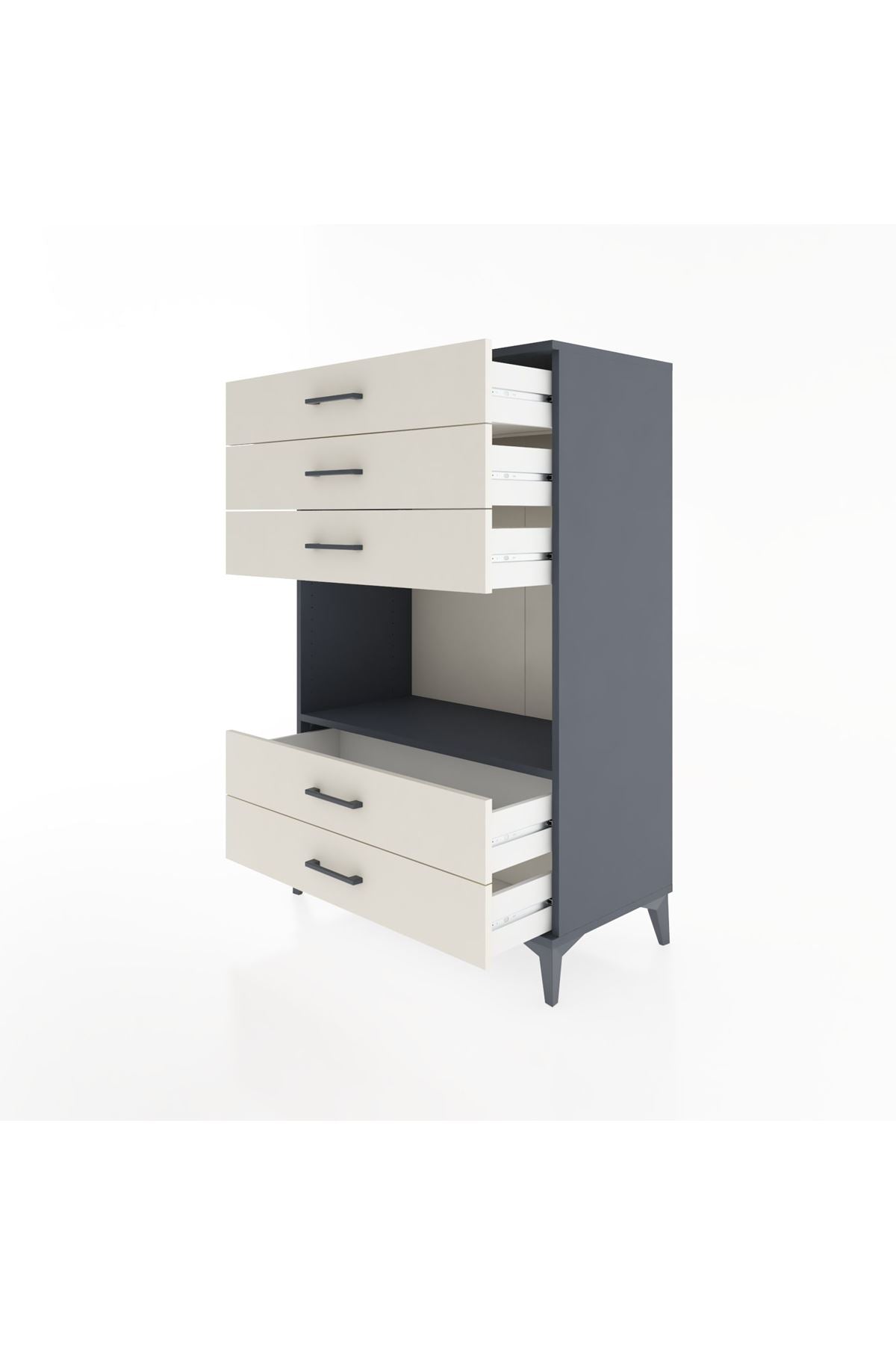 Hyperion Dolap Tek Raflı 5 Çekmeceli 88x44x134 - S51M127V4B